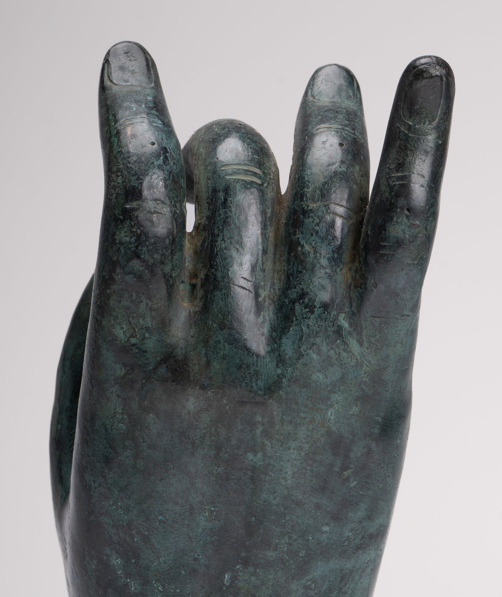 Mounted Antique Khmer Style Southeast Asia Bronze Teaching Hand - 29cm/12"