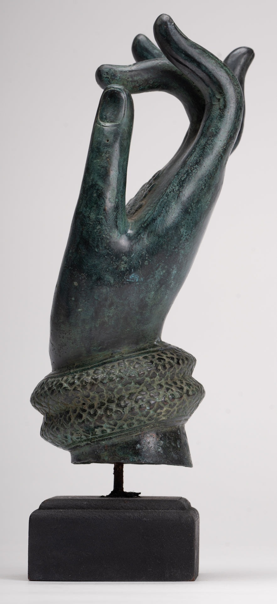 Mounted Antique Khmer Style Southeast Asia Bronze Teaching Hand - 29cm/12"