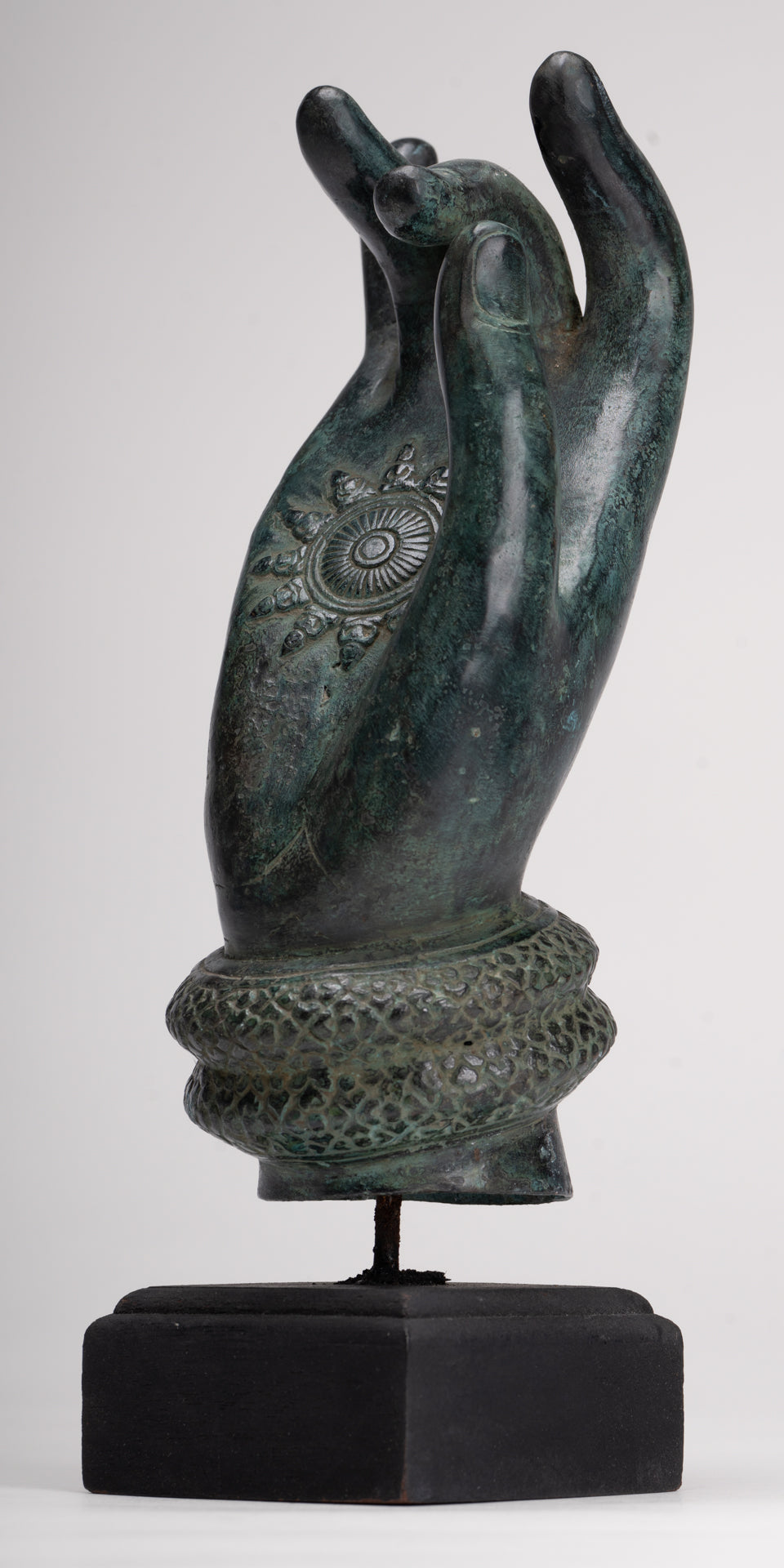 Mounted Antique Khmer Style Southeast Asia Bronze Teaching Hand - 29cm/12"