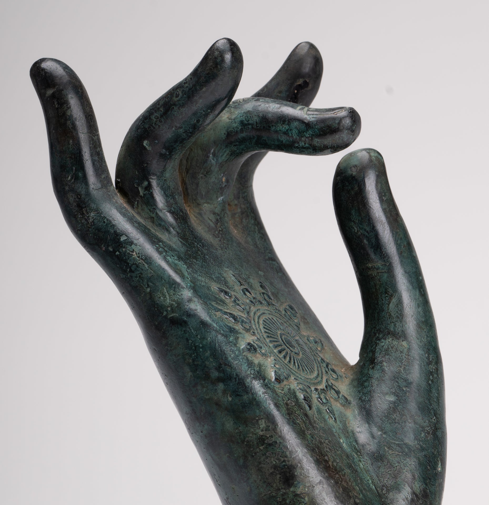 Mounted Antique Khmer Style Southeast Asia Bronze Teaching Hand - 29cm/12"