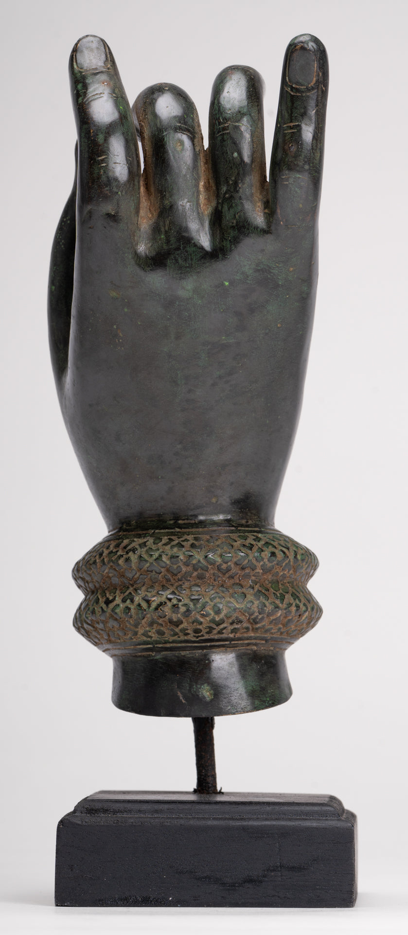 Mounted Antique Khmer Style Southeast Asia Bronze Teaching Hand - 29cm/12"
