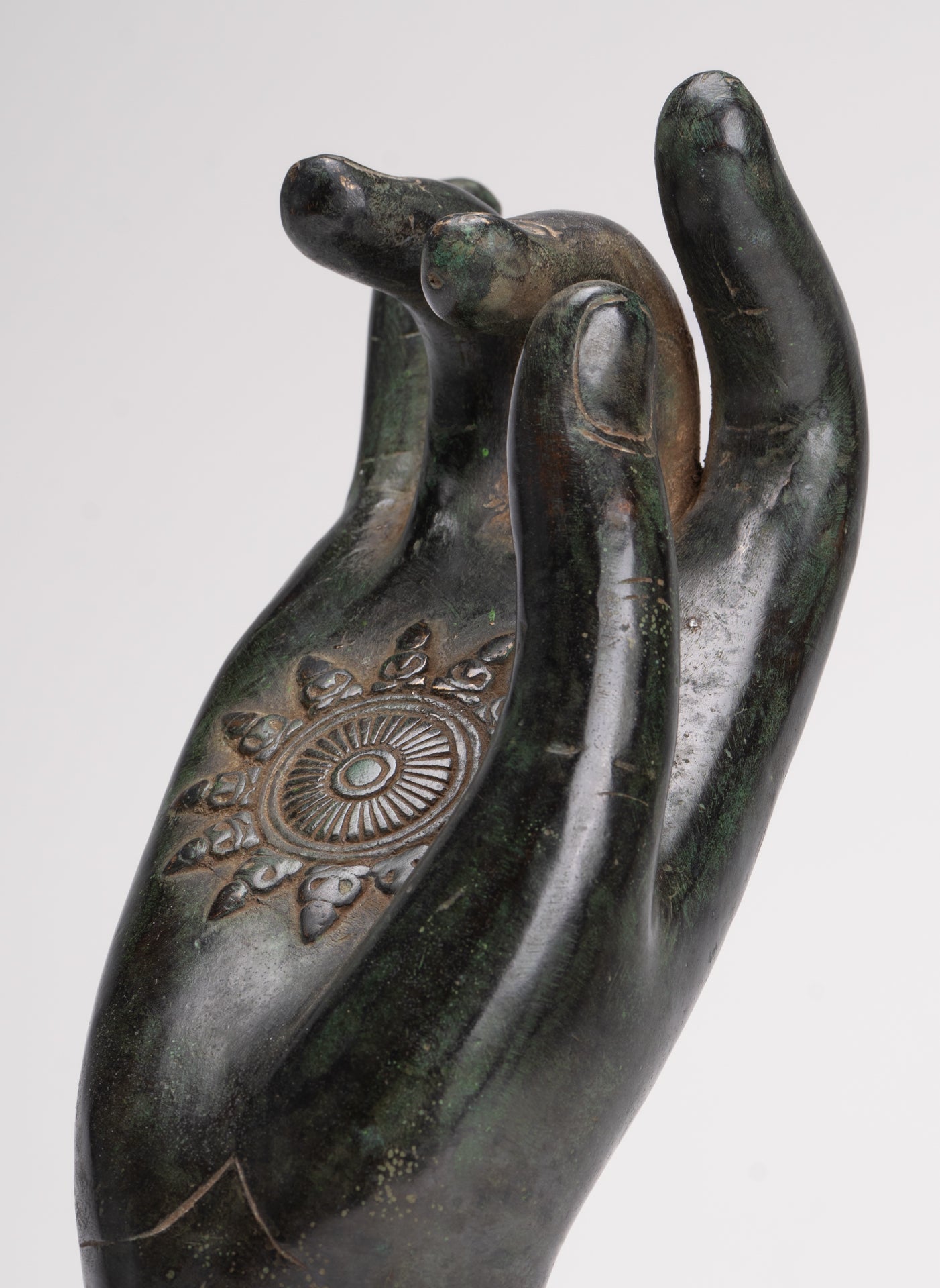 Mounted Antique Khmer Style Southeast Asia Bronze Teaching Hand - 29cm/12"