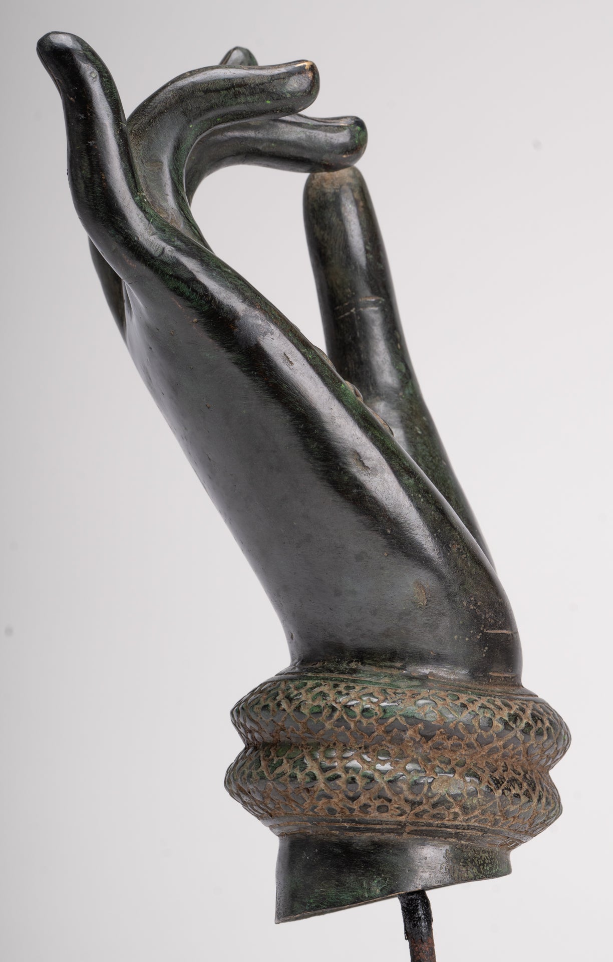 Mounted Antique Khmer Style Southeast Asia Bronze Teaching Hand - 29cm/12"