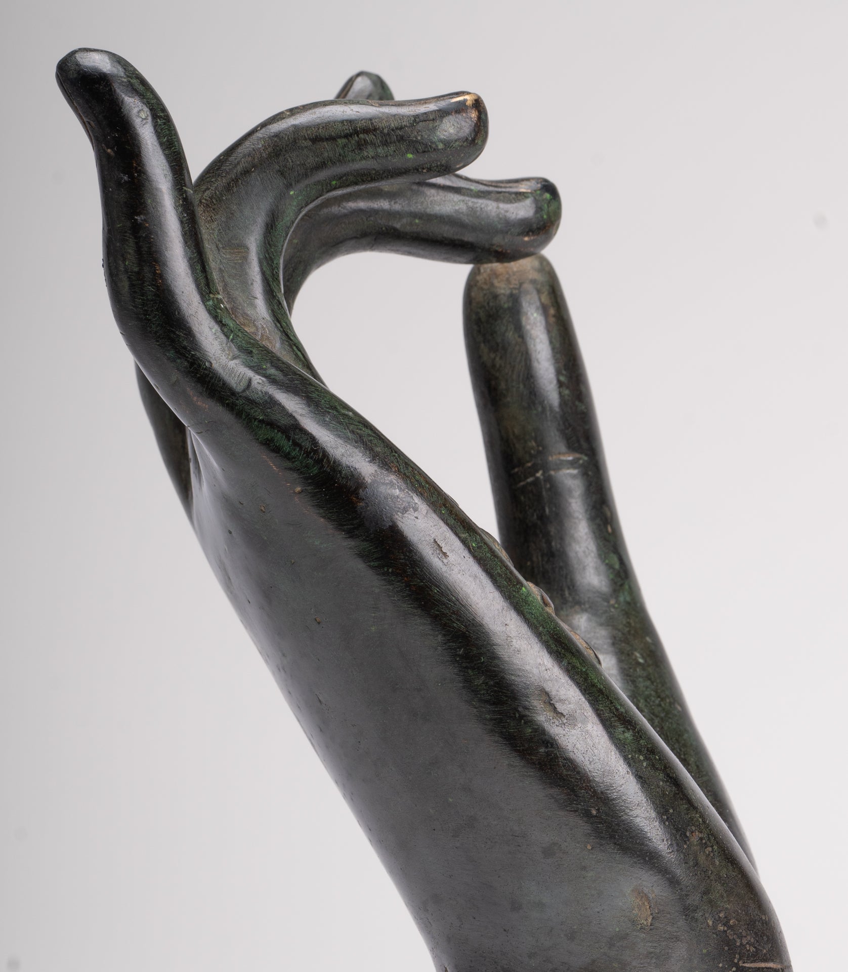Mounted Antique Khmer Style Southeast Asia Bronze Teaching Hand - 29cm/12"