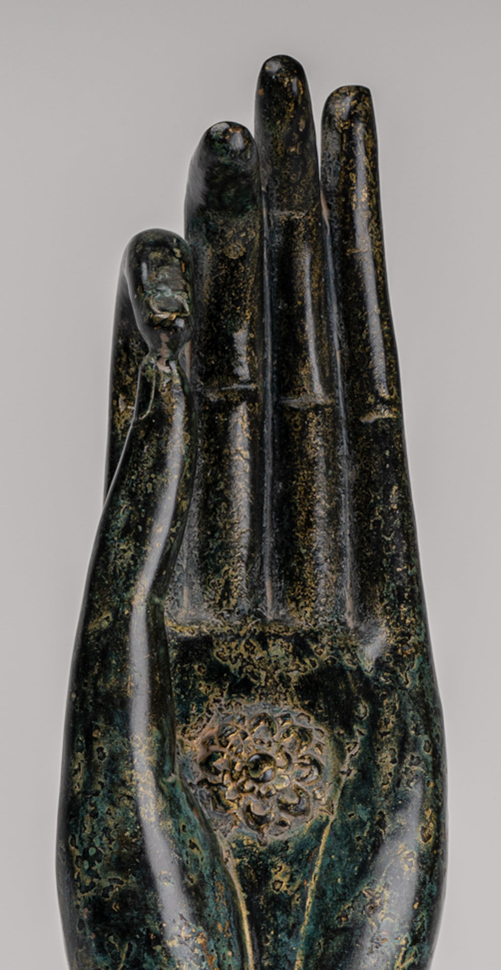 Mounted Antique Khmer Style Southeast Asia Bronze Teaching Hand - 38cm/15"