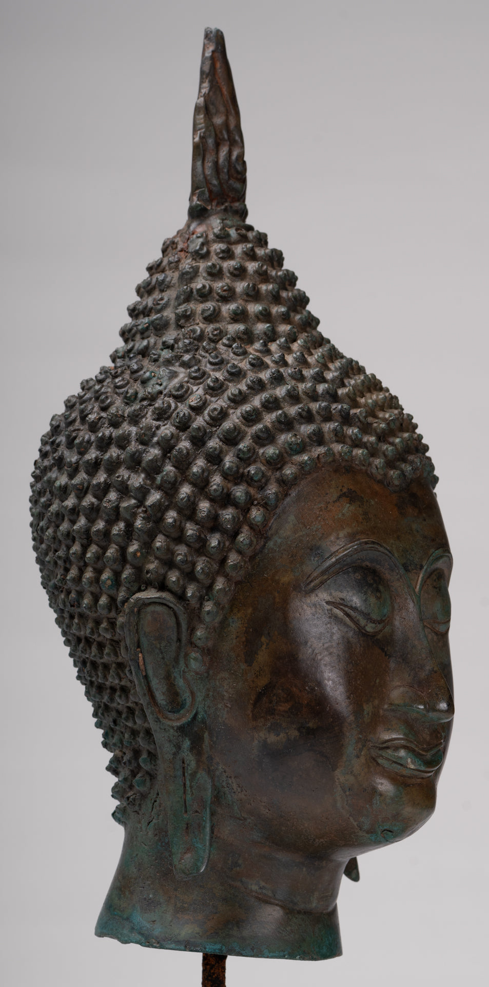 Buddha Head - Antique Thai Style Sukhothai Mounted Bronze Buddha Head - 38cm/15"