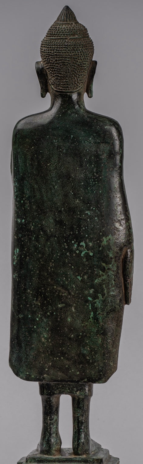 Buddha Statue - Antique Khmer Style Bronze Standing Abhaya Protection Buddha Statue - 52cm/21"