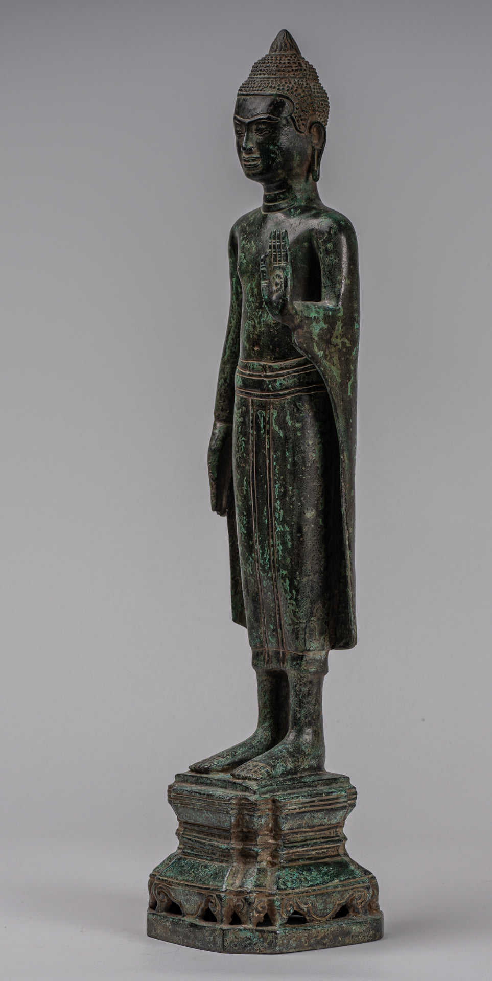 Buddha Statue - Antique Khmer Style Bronze Standing Abhaya Protection Buddha Statue - 52cm/21"
