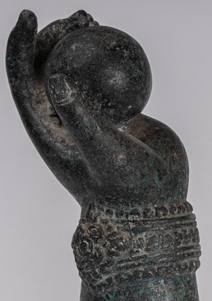 Mounted Antique Khmer Style Southeast Asia Bronze Vishnu Hand & Pinda or Ball - 24cm/10"