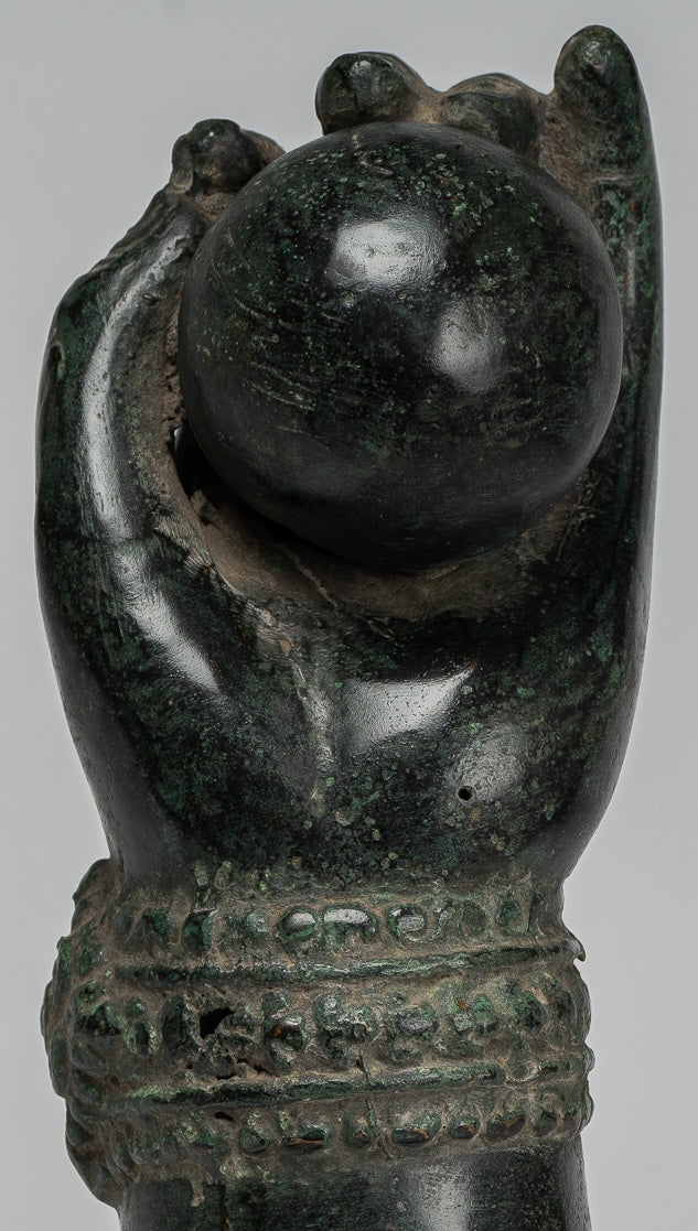 Mounted Antique Khmer Style Southeast Asia Bronze Vishnu Hand & Pinda or Ball - 22cm/9"