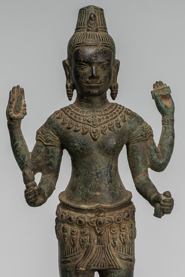 Antique Khmer Style Bronze Bayon Style Standing Lokeshvara Statue - 37cm/15"