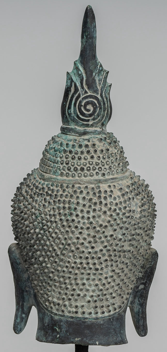 Buddha Statue - Antique Khmer Style Bronze Mounted Buddha Head - 29cm/12"