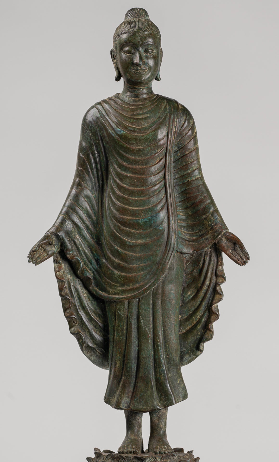 Indian Buddha Statue - Antique Gandhara Style Bronze Standing Buddha Statue - 70cm/28"