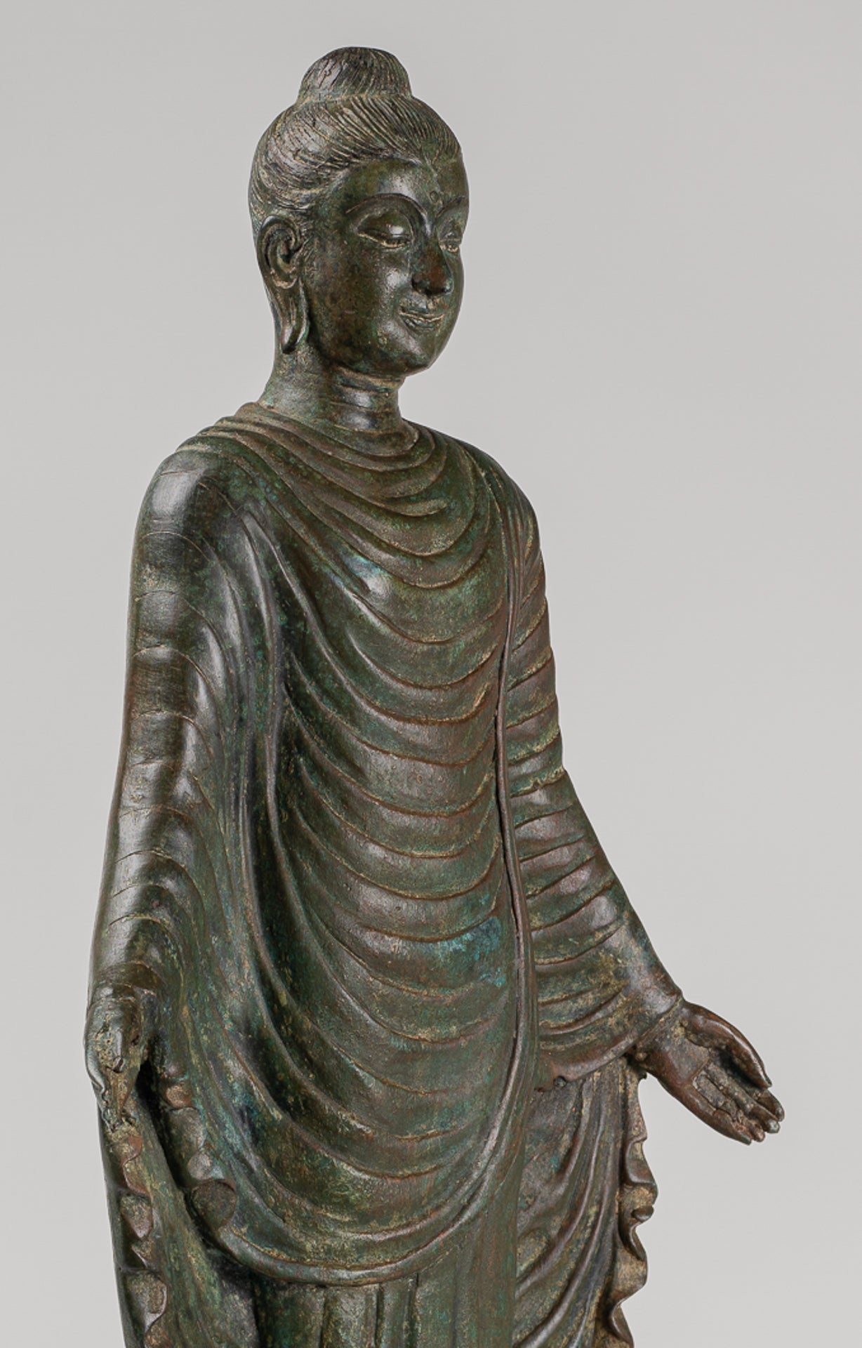 Indian Buddha Statue - Antique Gandhara Style Bronze Standing Buddha Statue - 70cm/28"