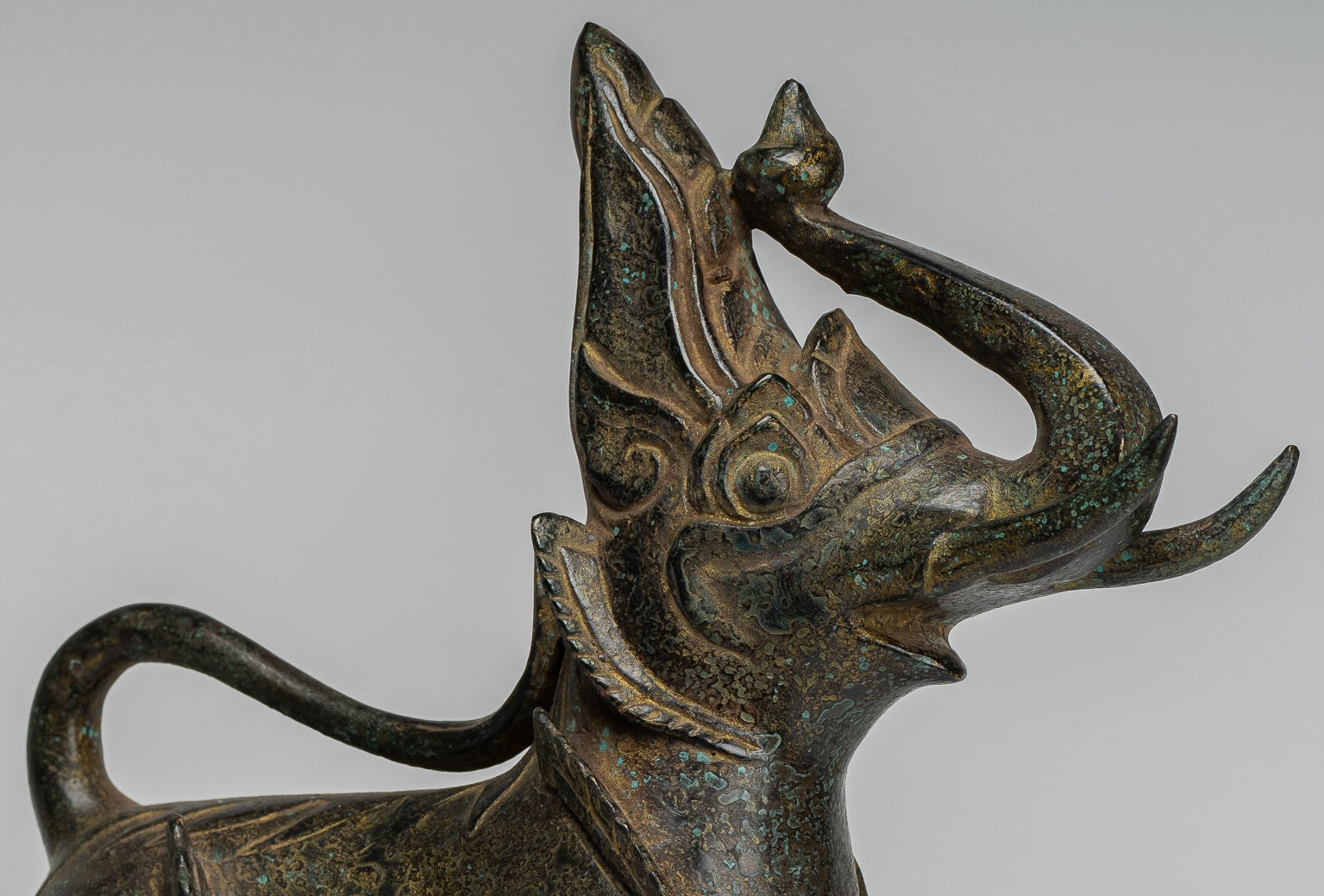 Antique Burmese Style Bronze Standing Chinthe Guardian Temple Lion - 29cm/12"