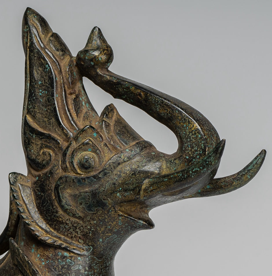 Antique Burmese Style Bronze Standing Chinthe Guardian Temple Lion - 29cm/12"