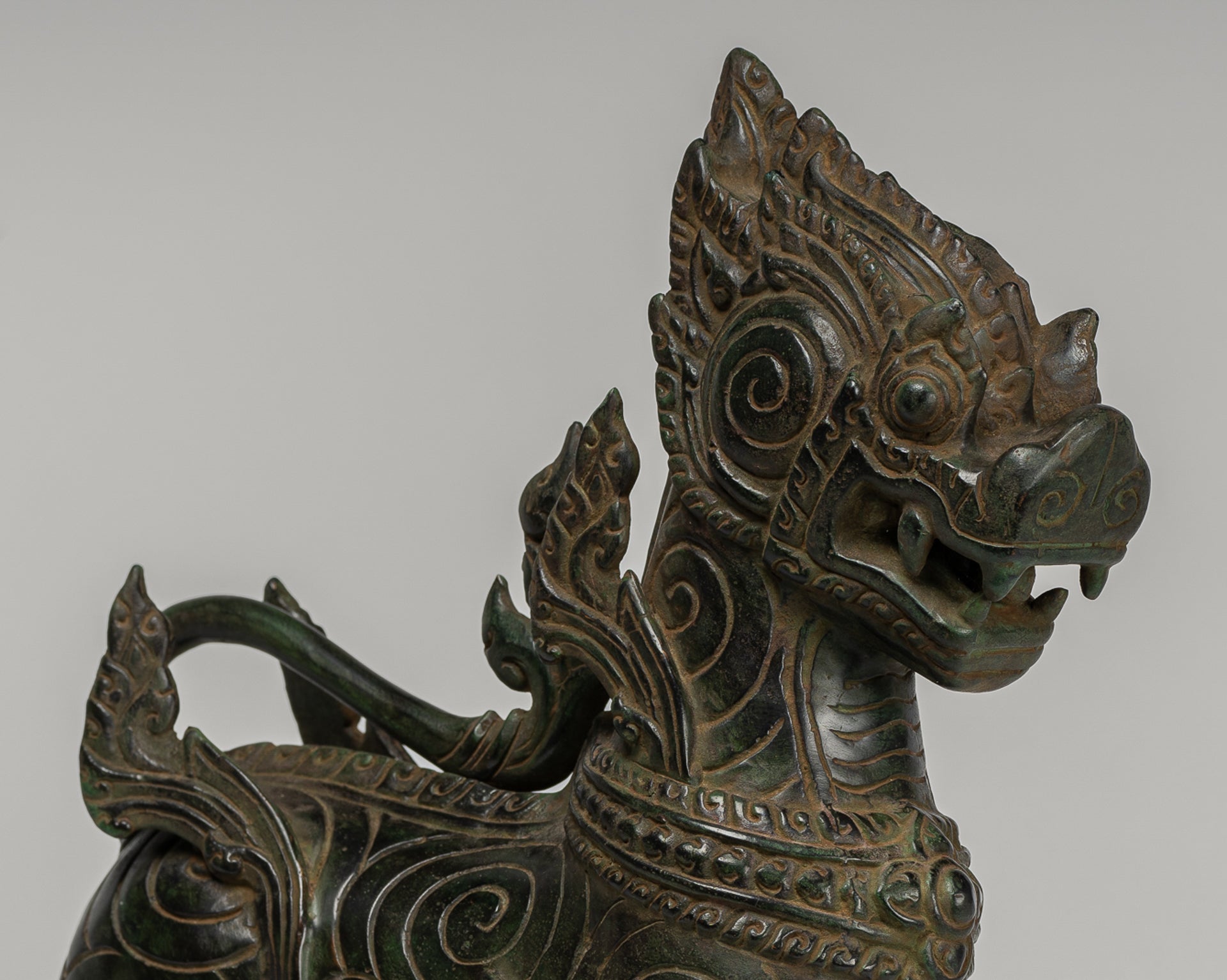 Antique Burmese Style Bronze Standing Chinthe Guardian Temple Lion - 34cm/14"