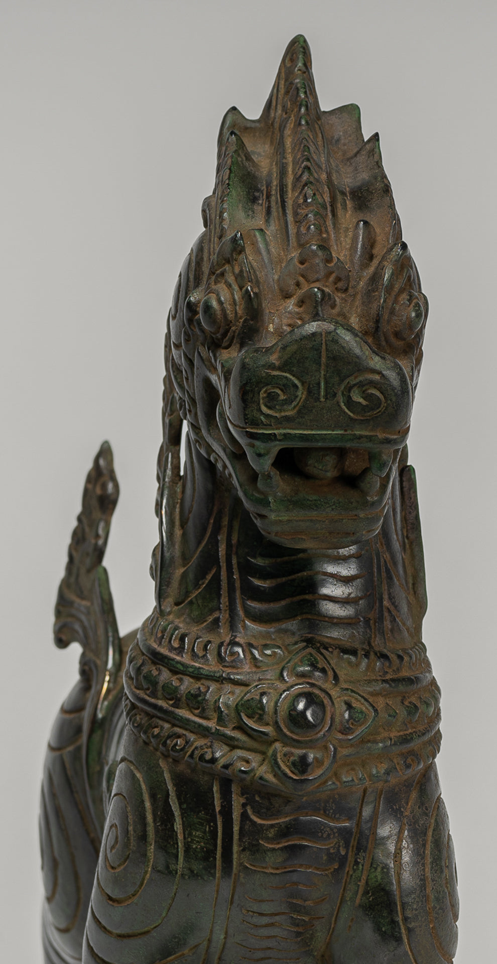 Antique Burmese Style Bronze Standing Chinthe Guardian Temple Lion - 34cm/14"