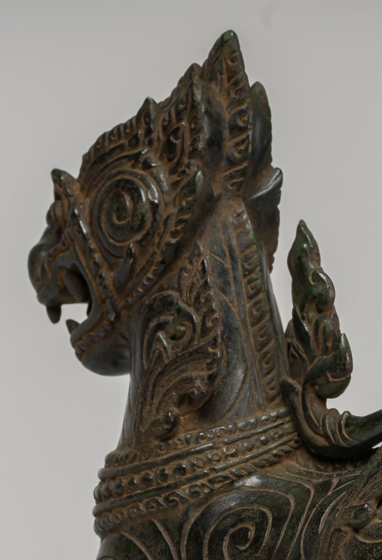 Antique Burmese Style Bronze Standing Chinthe Guardian Temple Lion - 34cm/14"