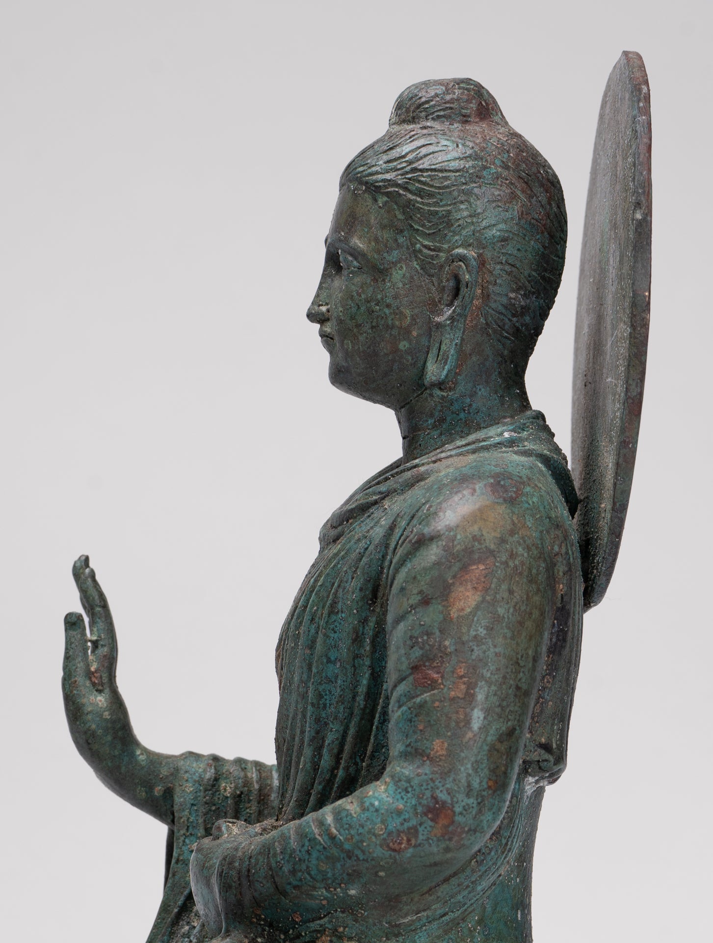 Indian Buddha Statue - Antique Gandhara Style Bronze Protection Buddha Statue - 35cm/14"