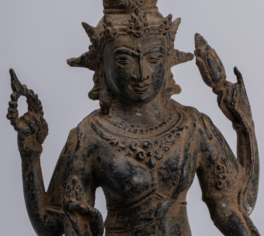 Tara Statue - Antique Java Style Majapahit Seated Bronze Devi Tara Statue - 26cm/10"