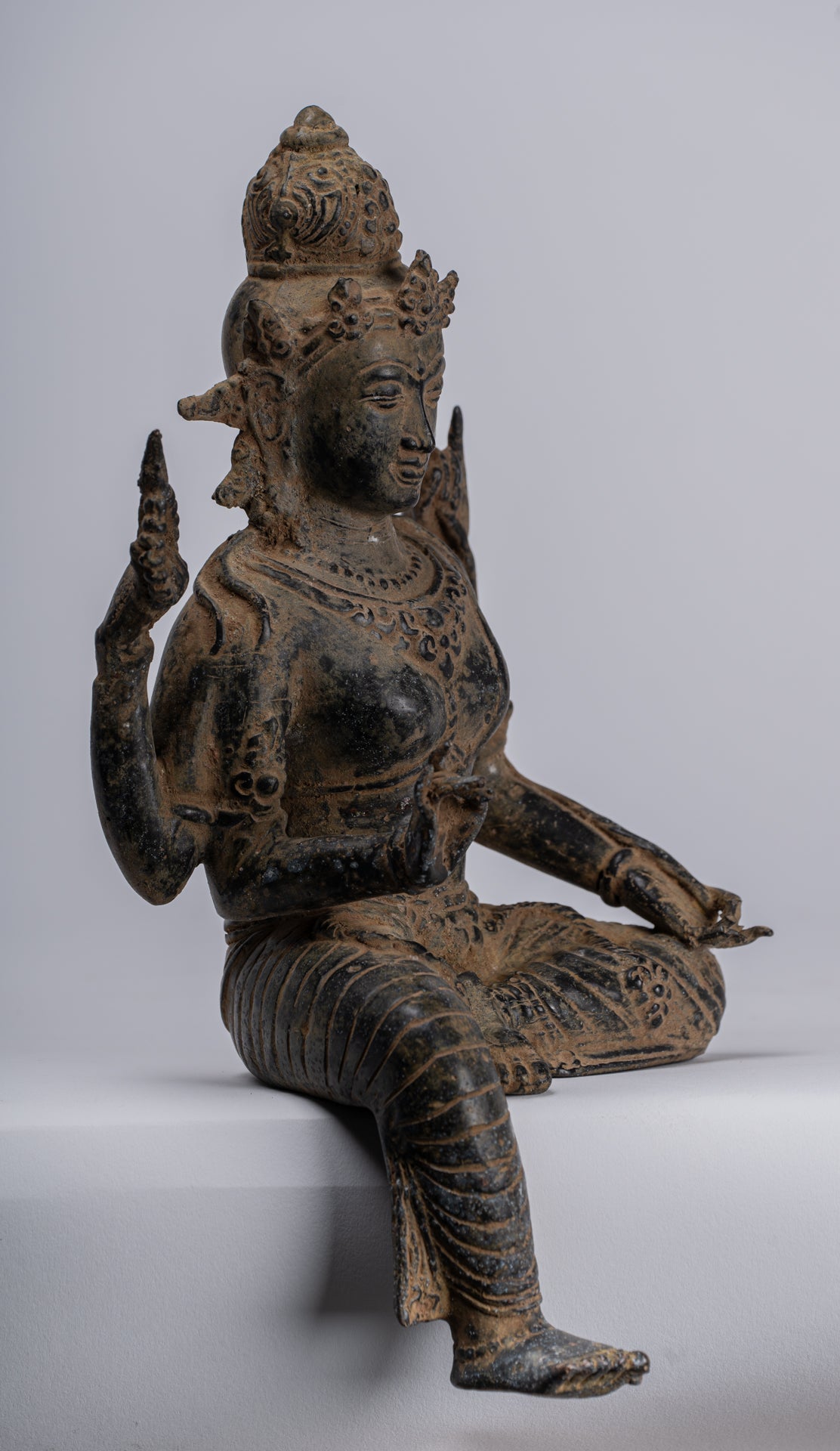 Tara Statue - Antique Java Style Majapahit Seated Bronze Devi Tara Statue - 26cm/10"