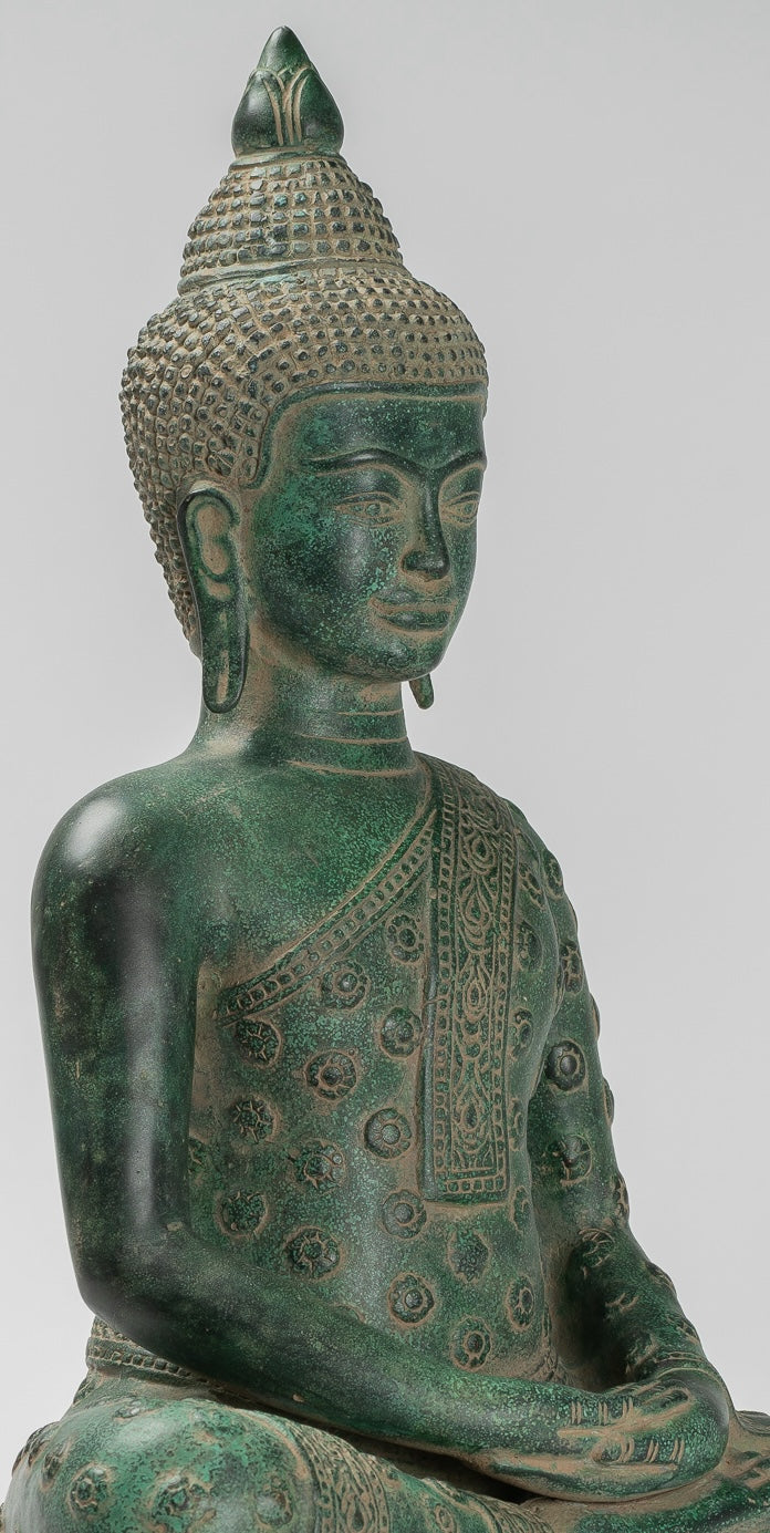 Statua Buddha - Antique Khmer in stile Khmer Bronzo seduto Amitabha Meditazione Buddha Statua - 44 cm/18 "