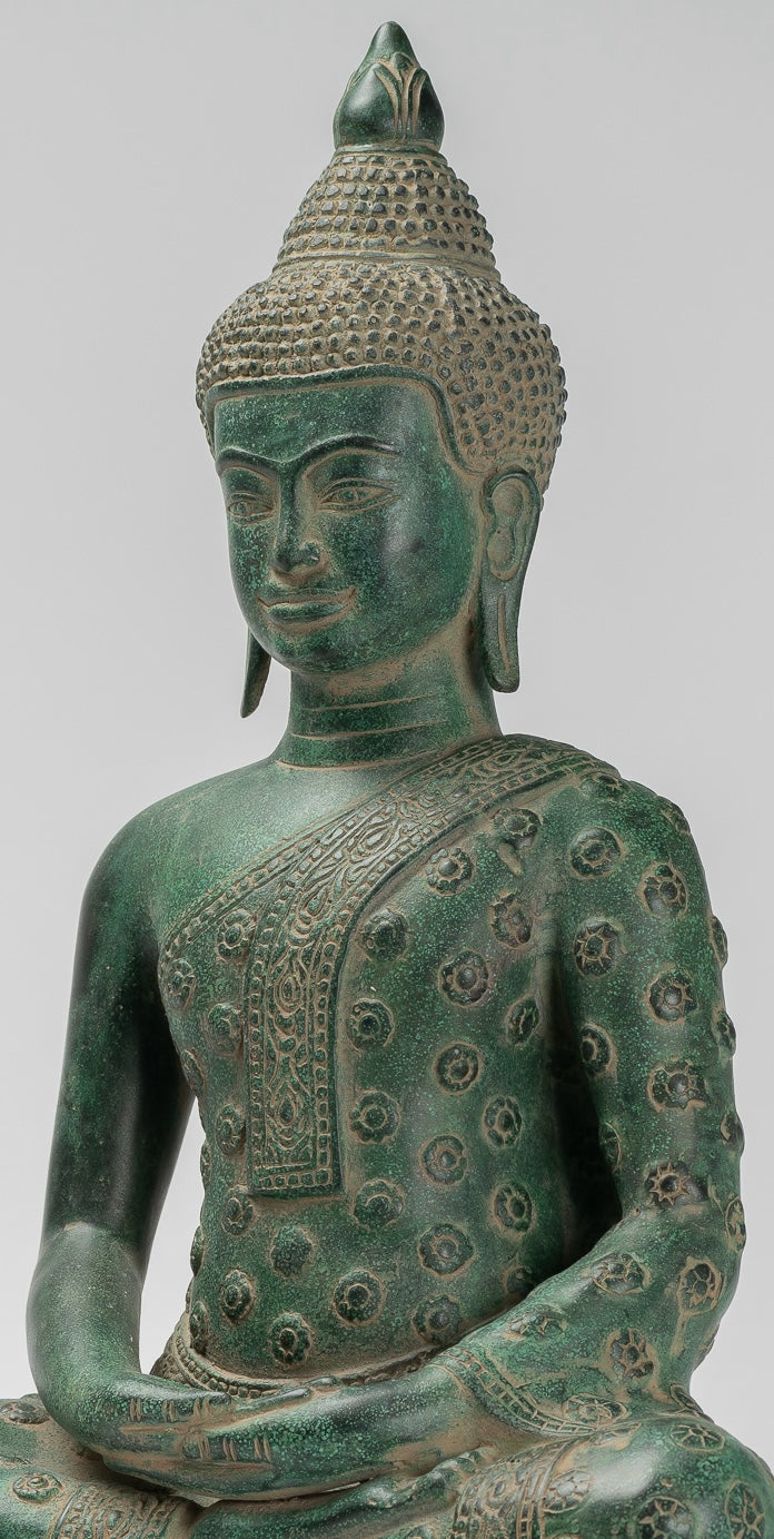 Statua Buddha - Antique Khmer in stile Khmer Bronzo seduto Amitabha Meditazione Buddha Statua - 44 cm/18 "