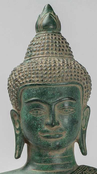 Statua Buddha - Antique Khmer in stile Khmer Bronzo seduto Amitabha Meditazione Buddha Statua - 44 cm/18 "