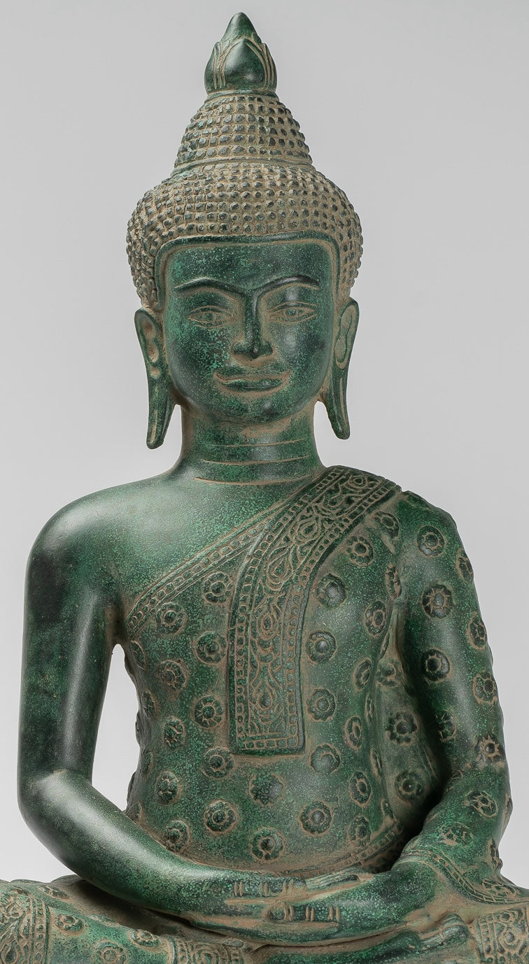 Statua Buddha - Antique Khmer in stile Khmer Bronzo seduto Amitabha Meditazione Buddha Statua - 44 cm/18 "