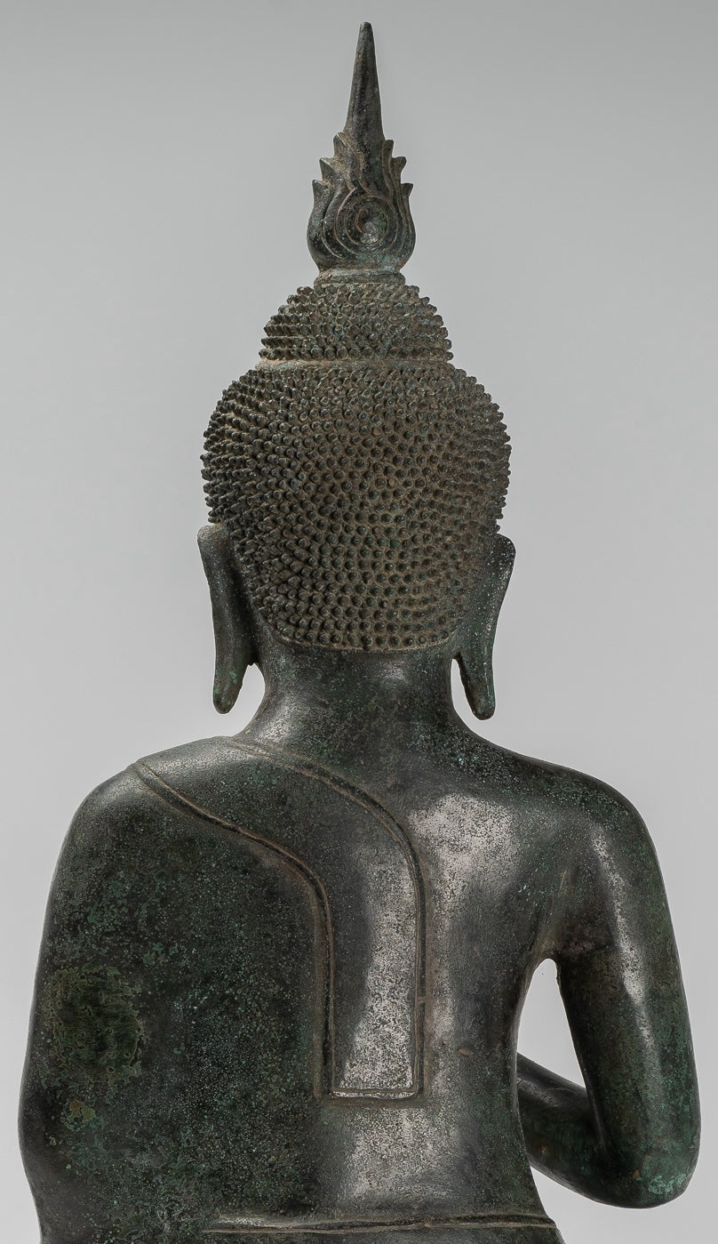 Buda - Estatua de Buda Doble de enseñanza de bronce antiguo de bronce jemer - 50 cm/20 "