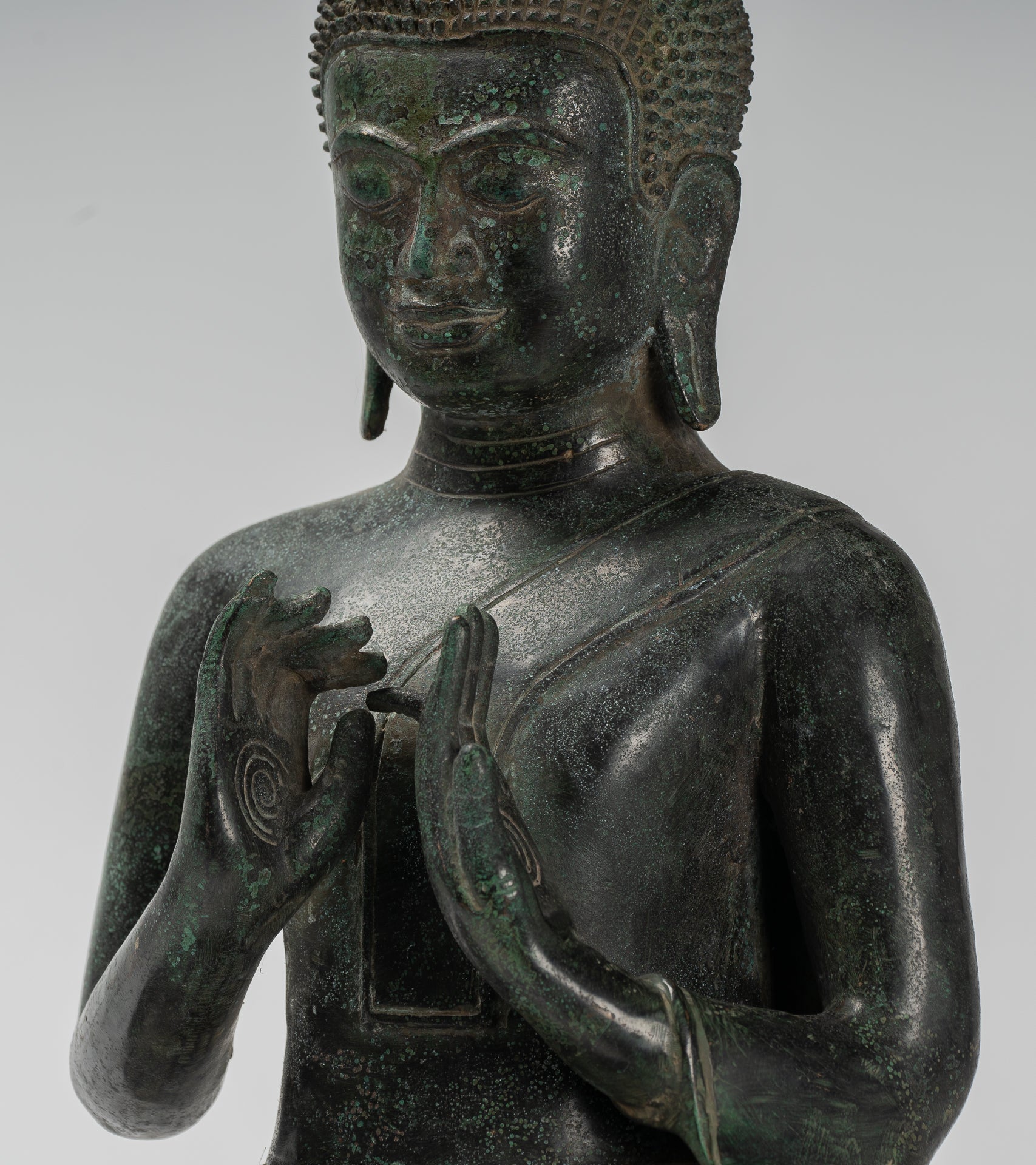 Buda - Estatua de Buda Doble de enseñanza de bronce antiguo de bronce jemer - 50 cm/20 "