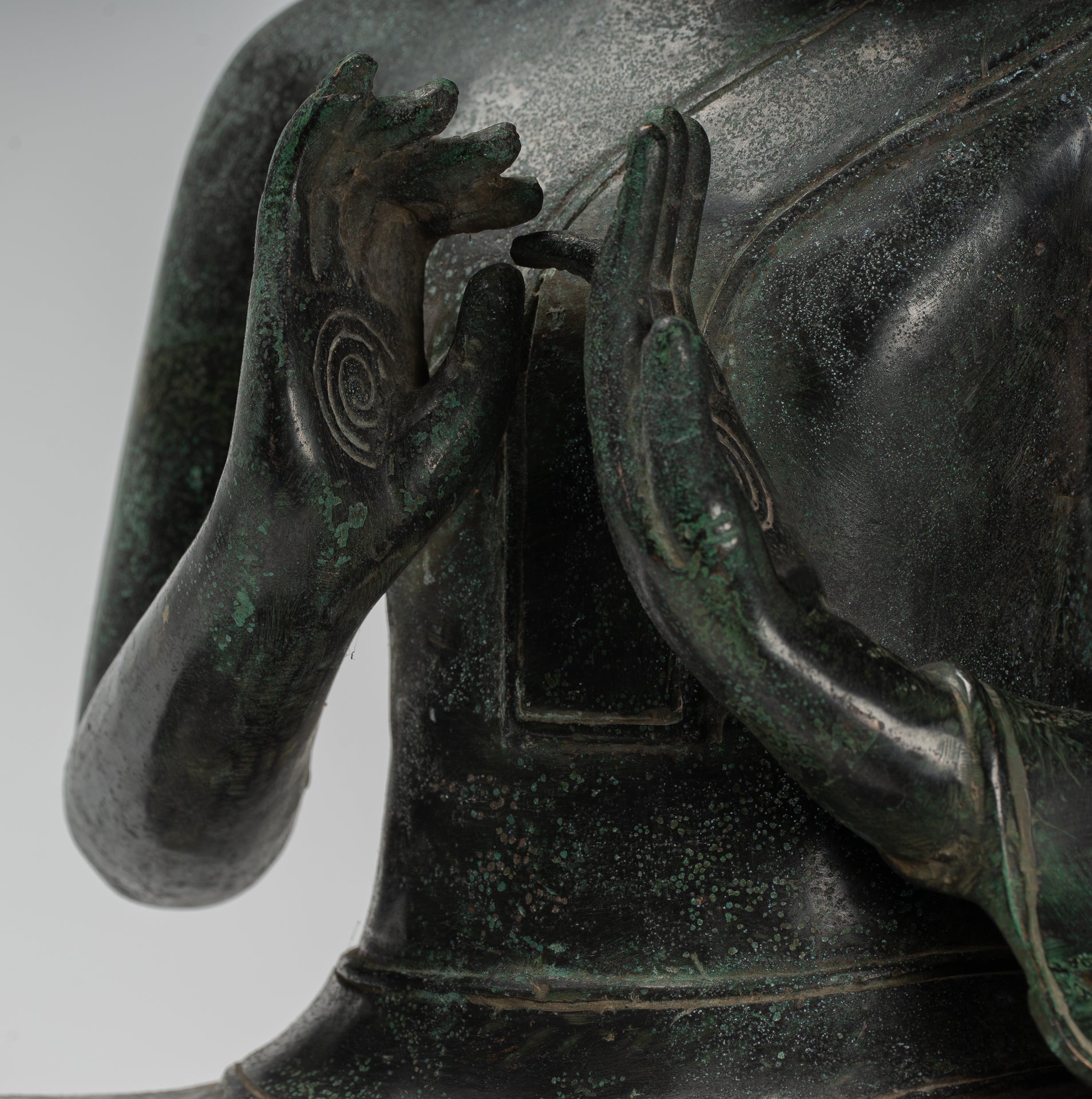 Buda - Estatua de Buda de enseñanza doble sentado de bronce estilo jemer antiguo - 50 cm/20"