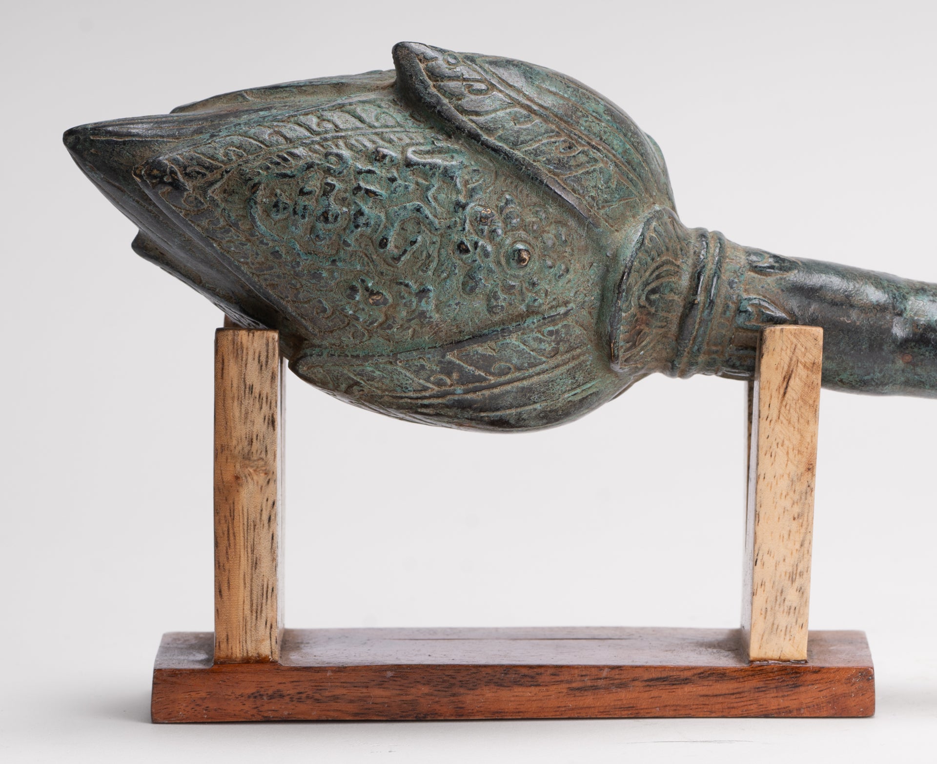 Mounted Antique Thai Style Bronze Lotus Bud - 35cm/14"