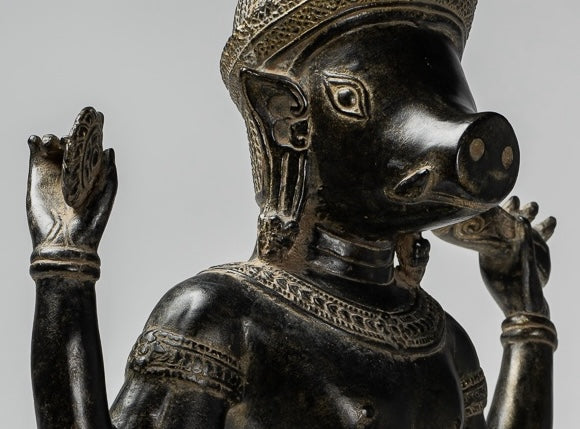 Statue Varaha - Antique Khmer Style in piedi Bronze Varaha Avatar di Vishnu - 55cm/22 "