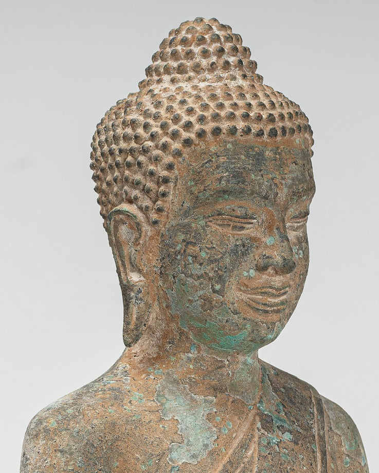 Buddha Statue - Antique Thai Style Bronze Seated Enlightenment Buddha Statue - 26cm/10"