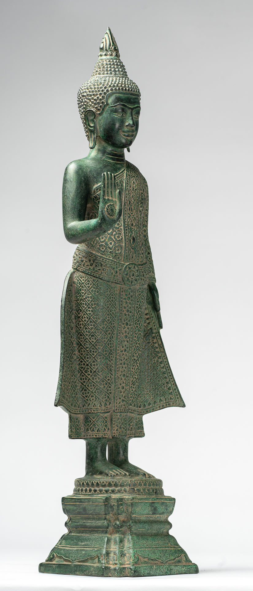 Buddha Statue - Antique Khmer Style Bronze Standing Abhaya Protection Buddha Statue - 65cm/26"