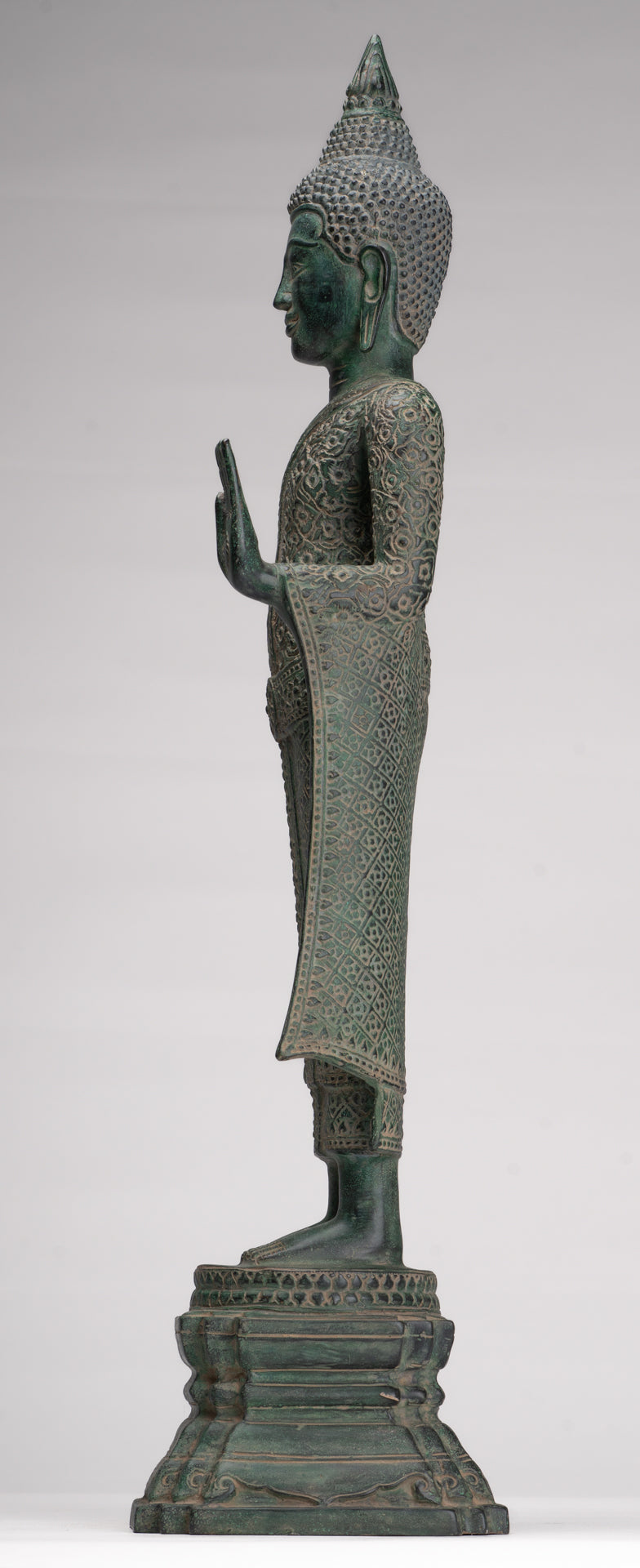 Buddha Statue - Antique Khmer Style Bronze Standing Abhaya Protection Buddha Statue - 64cm/26"