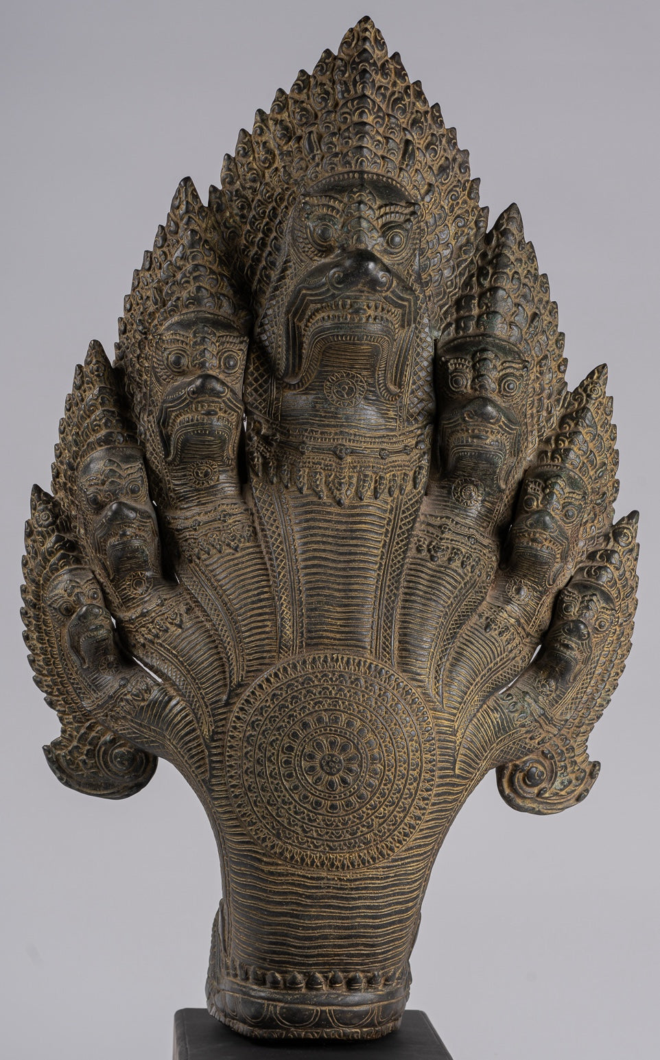 Naga Statue - Antique Khmer Style Bronze Protective Naga, Snake or Serpent Statue - 92cm/37"