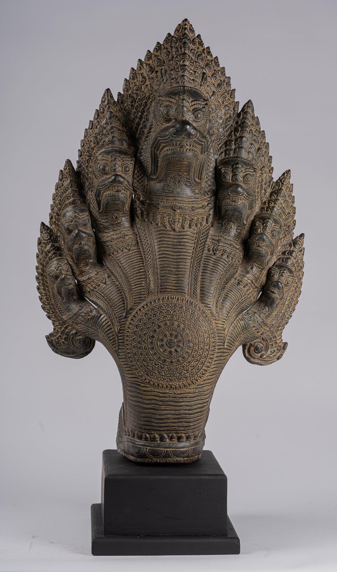 Naga Statue - Antique Khmer Style Bronze Protective Naga, Snake or Serpent Statue - 92cm/37"