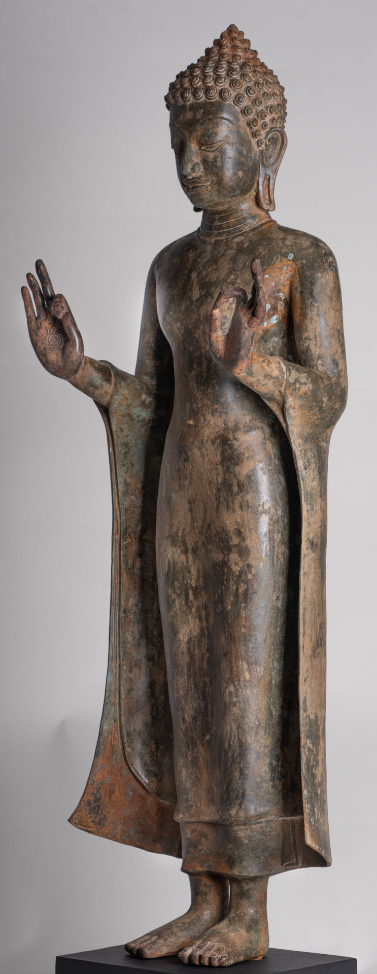 Buddha Statue - Antique Thai Style Standing Bronze Teaching Dvaravati Buddha Statue - 101cm/40" Tall