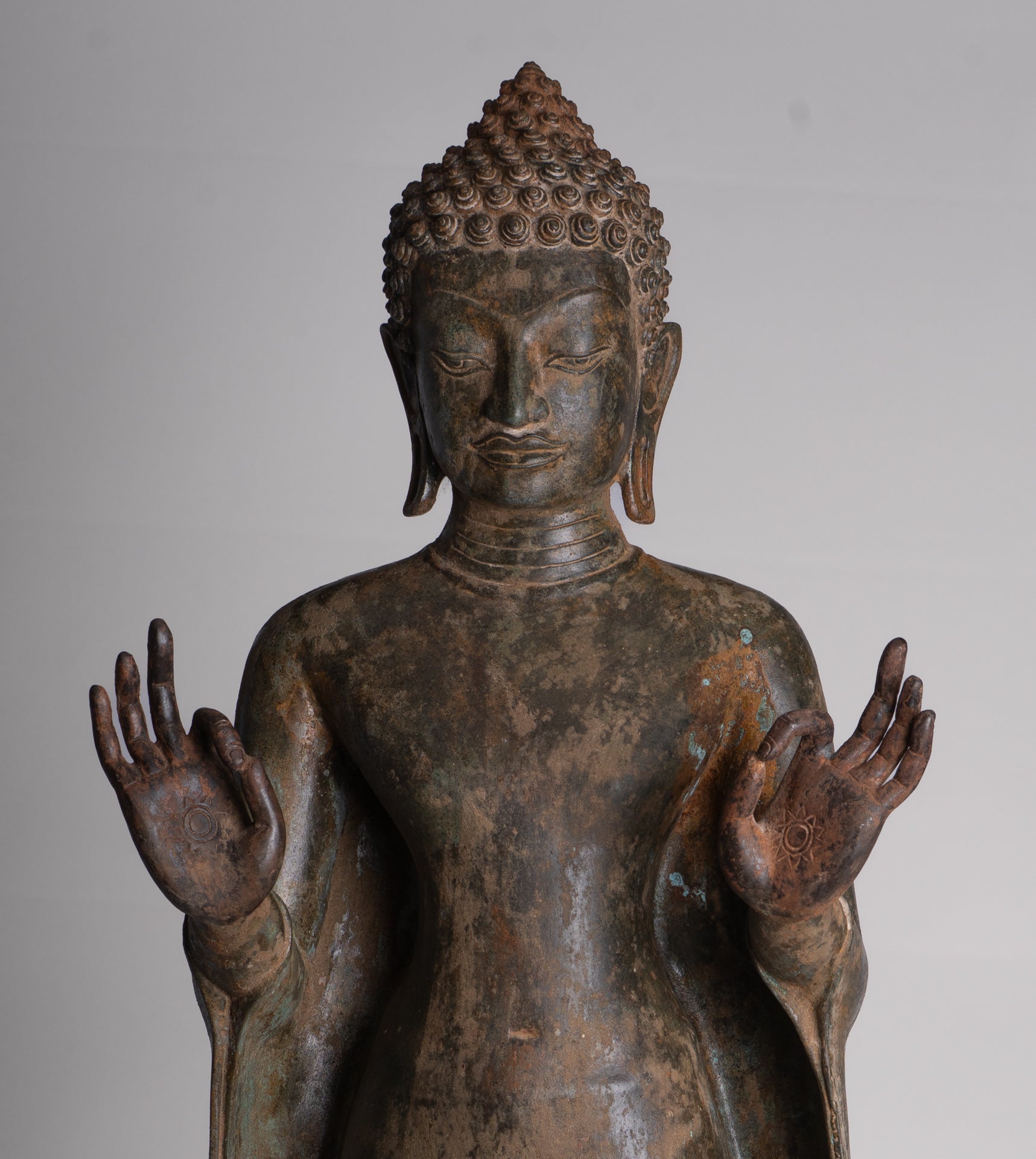 Buddha Statue - Antique Thai Style Standing Bronze Teaching Dvaravati Buddha Statue - 101cm/40" Tall