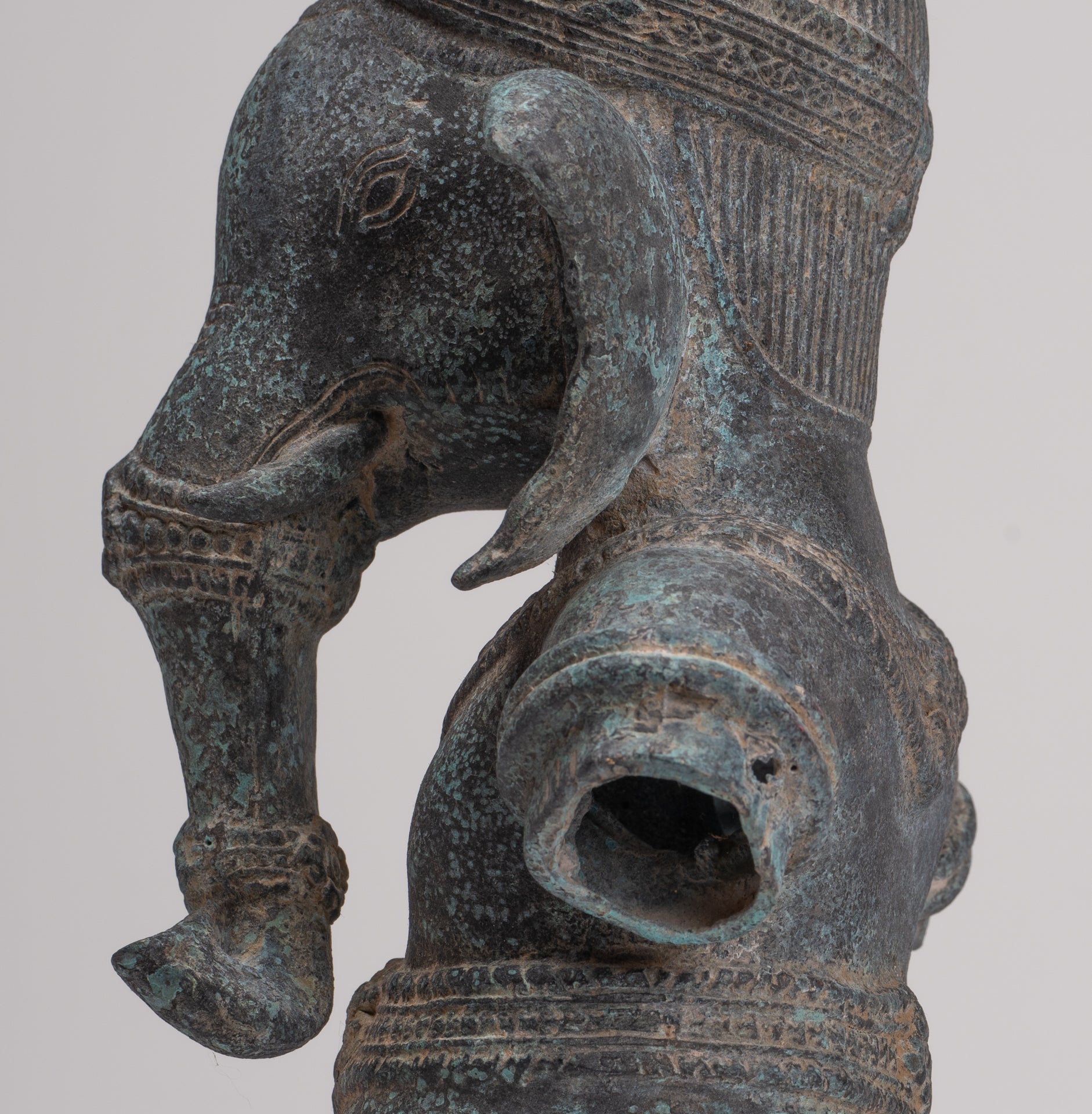 Ganesha Statue - Antique Khmer Style Mounted Bronze Banteay Srei Ganesha Statue - 37cm/15"