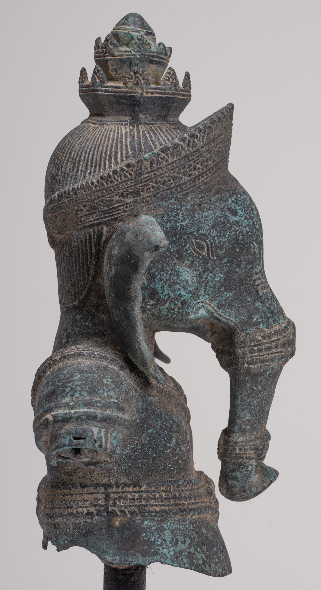 Ganesha Statue - Antique Khmer Style Mounted Bronze Banteay Srei Ganesha Statue - 37cm/15"