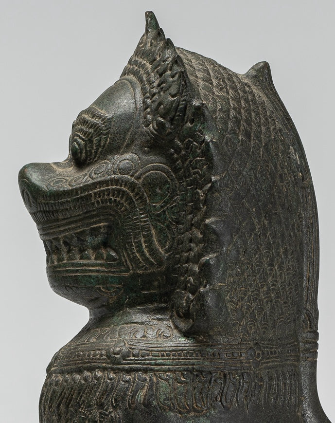 Temple Lion - Antique Khmer Style Bronze Standing Temple Guardian or Lion - 40cm/16"