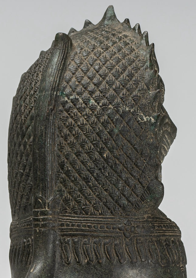 Temple Lion - Antique Khmer Style Bronze Standing Temple Guardian or Lion - 40cm/16"