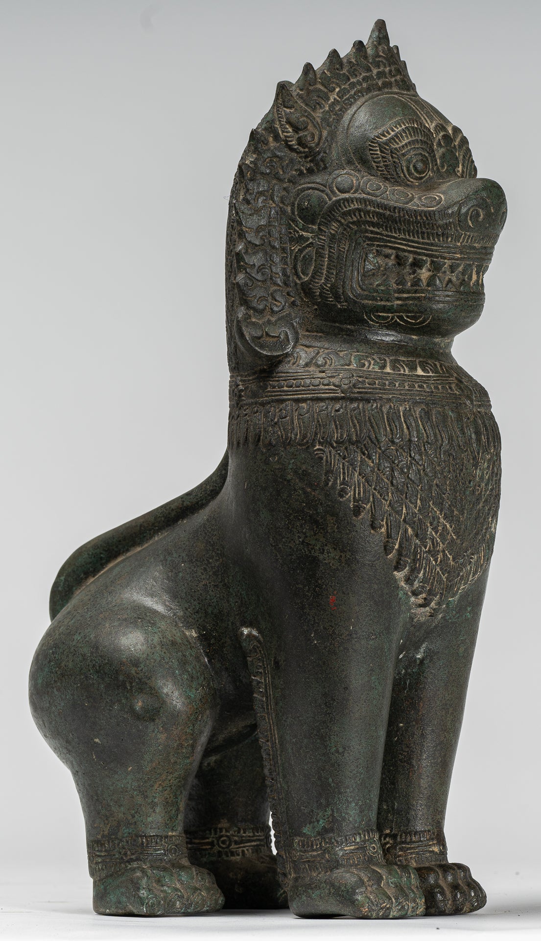 Temple Lion - Antique Khmer Style Bronze Standing Temple Guardian or Lion - 40cm/16"