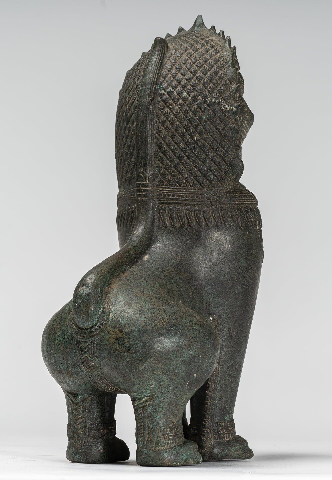 Temple Lion - Antique Khmer Style Bronze Standing Temple Guardian or Lion - 40cm/16"