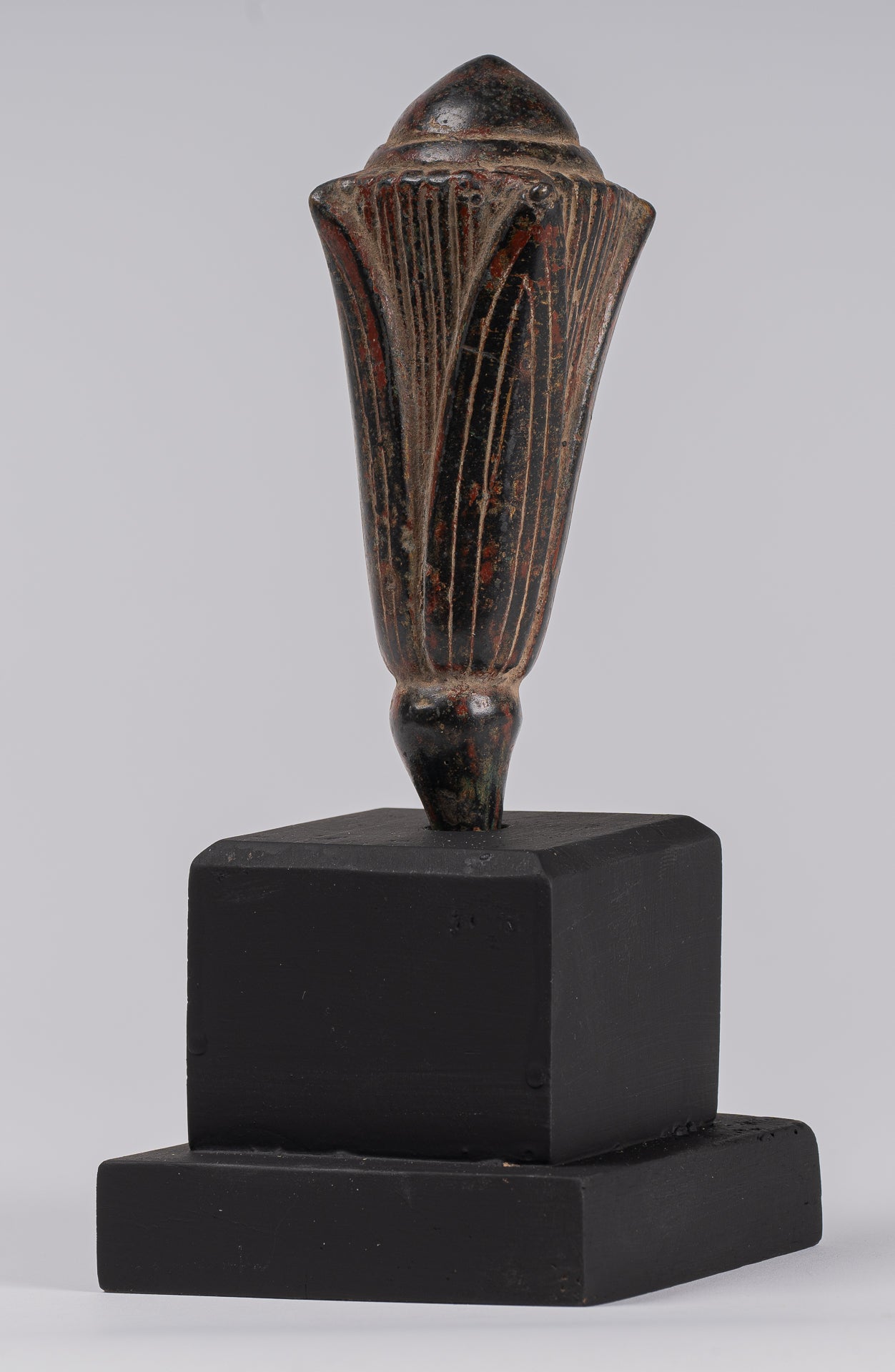 Mounted Antique Khmer Style Bronze Lotus Bud - 22cm/9"