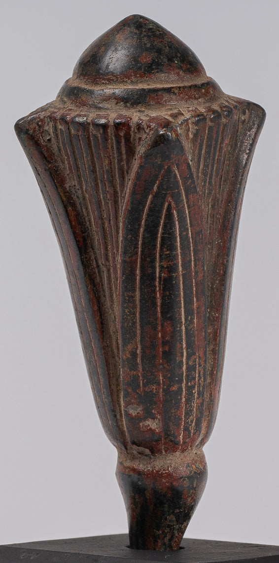 Mounted Antique Khmer Style Bronze Lotus Bud - 22cm/9"